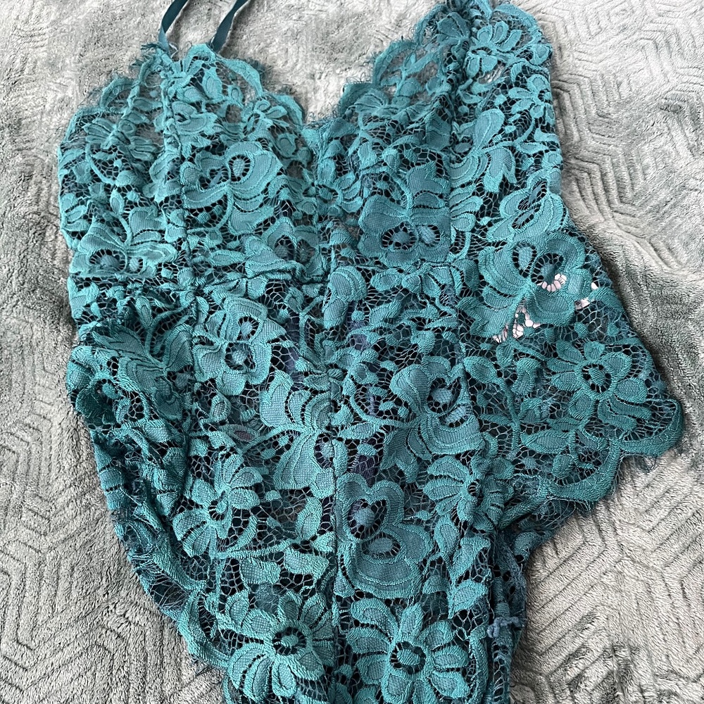 Green sheer lace halter bodysuit lingerie